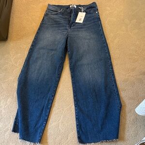 Frame Denim Dark Blue Wide-Leg Jeans with Raw Hem
